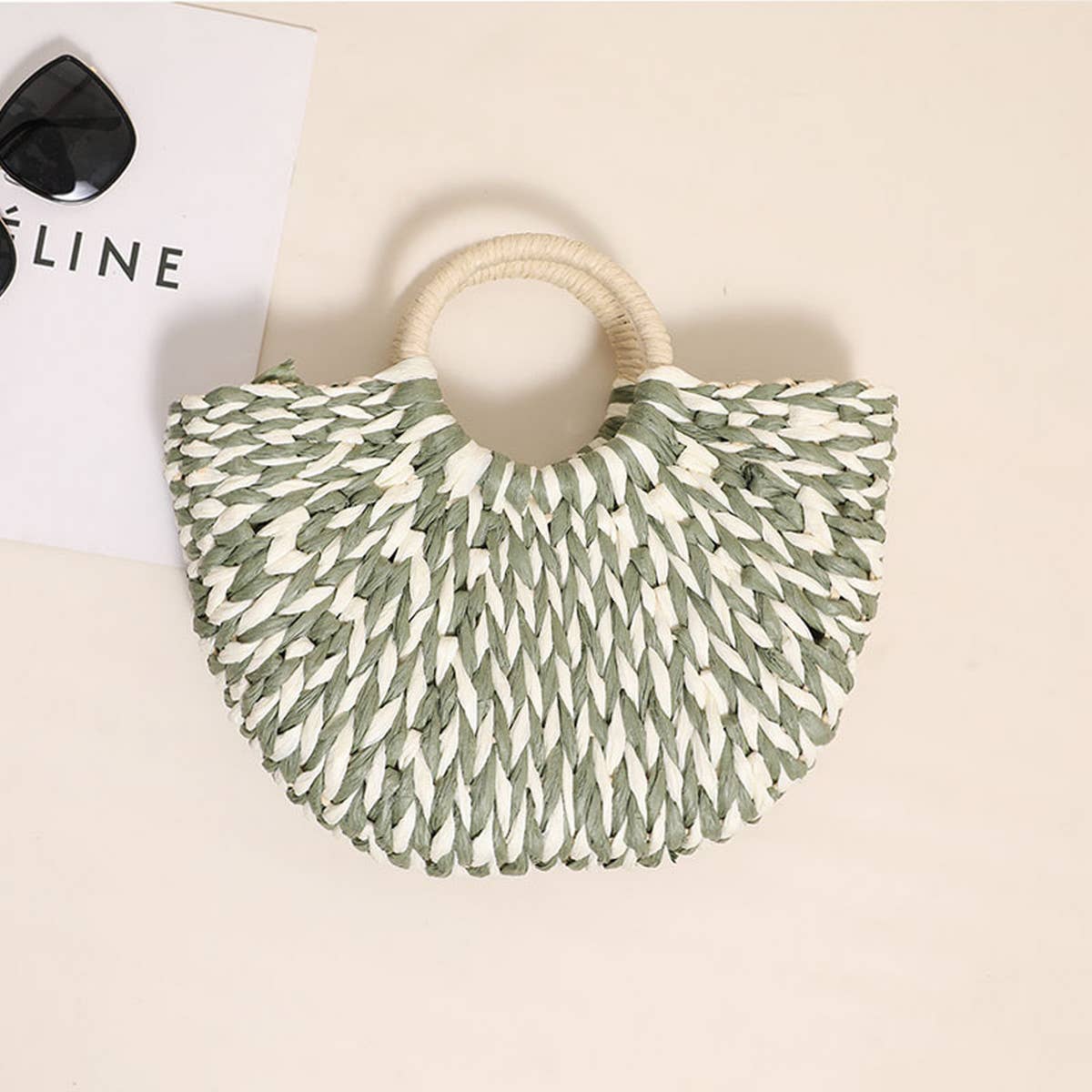 HALF ROUND SHOULDER BEACH TOTE STRAW BAG_CWAB1868
