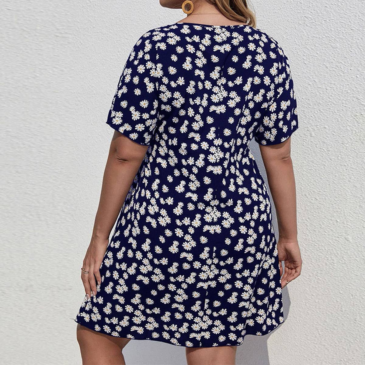 Waistline Holiday Daisy Print A Line Dress_Cwdsd3303