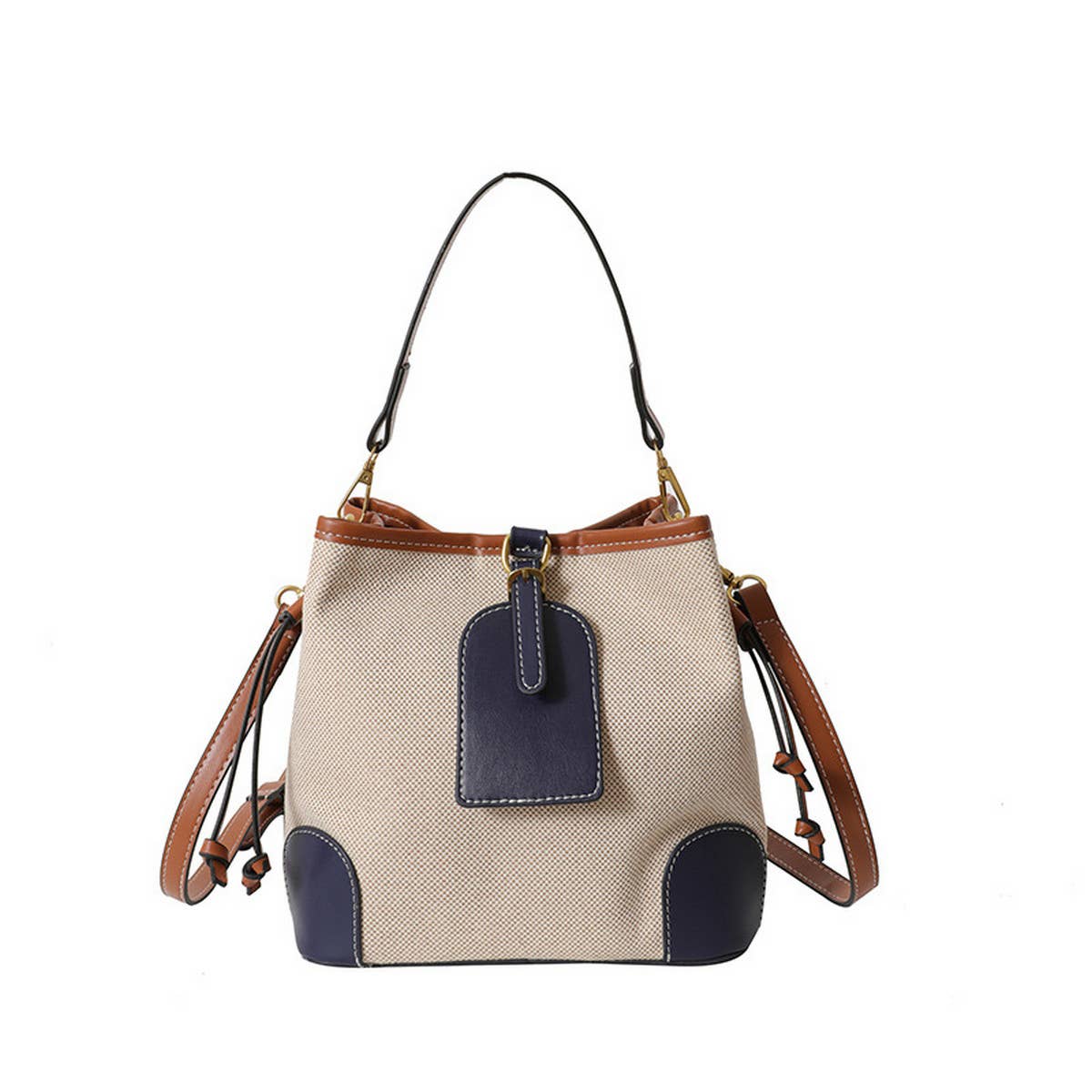 CANVAS CONTRAST BUCKET BAG SHOULDER BAG_CWAB1589