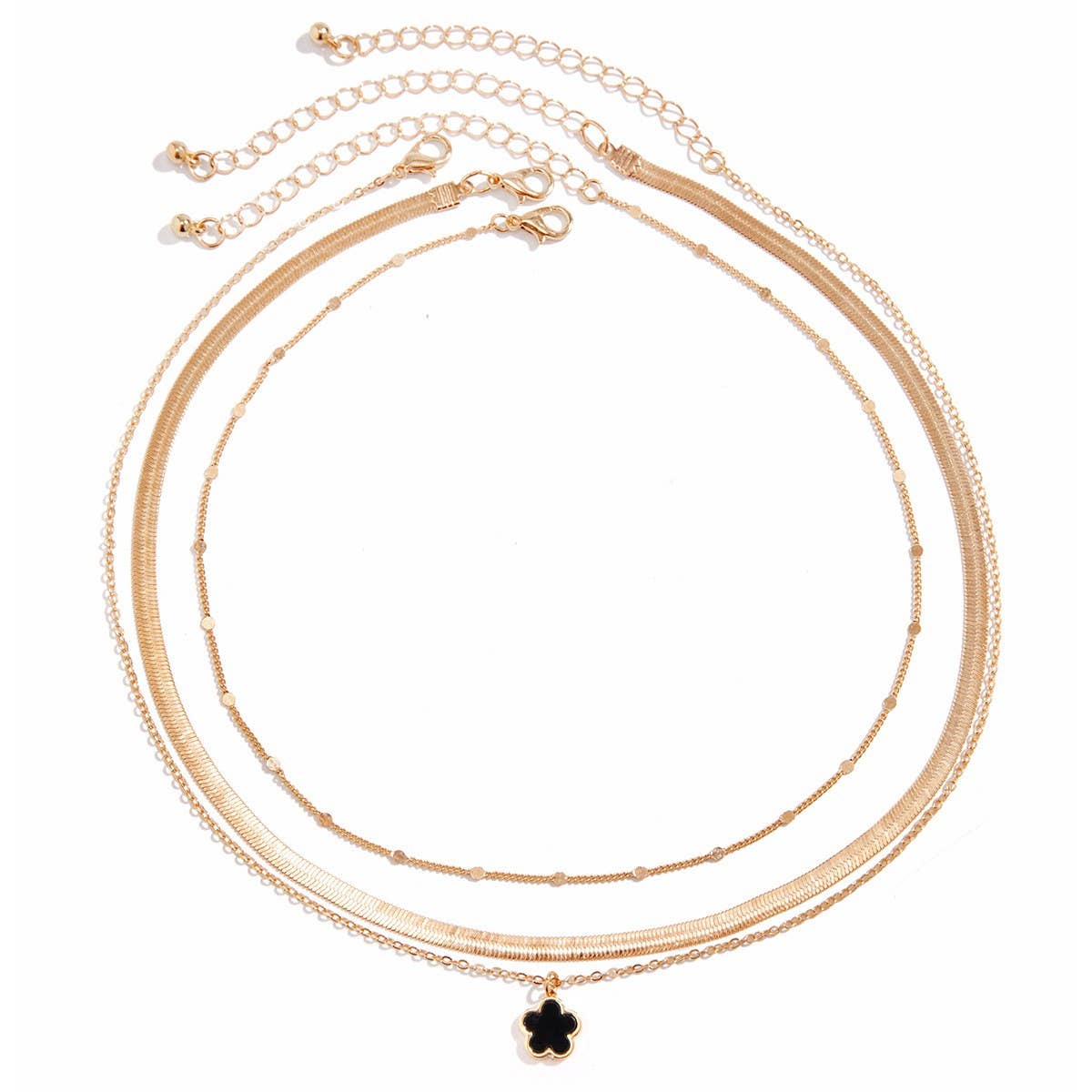 FIVE LEAF GRASS COLORFUL SNAKE BONE CHAIN NECKLACE_CWAJE1162