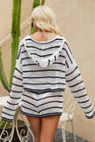 V-Neck Hooded Sweater Loose Striped Suit
