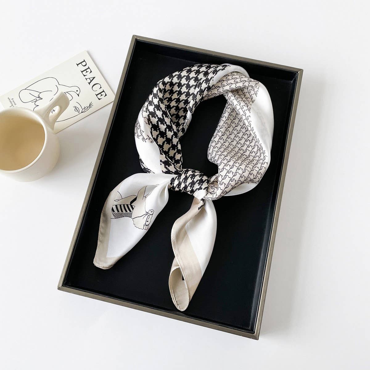 LETTER PRINT SATIN SQUARE SCARF FOR WOMEN_CWASC0810