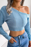 Women Eyelet One Off Shoulder Sexy Crop Knit Top_Cwoswl0445