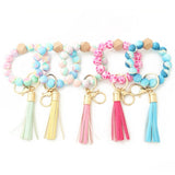 LEOPARD PRINT SILICONE BEAD BRACELET KEYCHAIN_CWMM6874