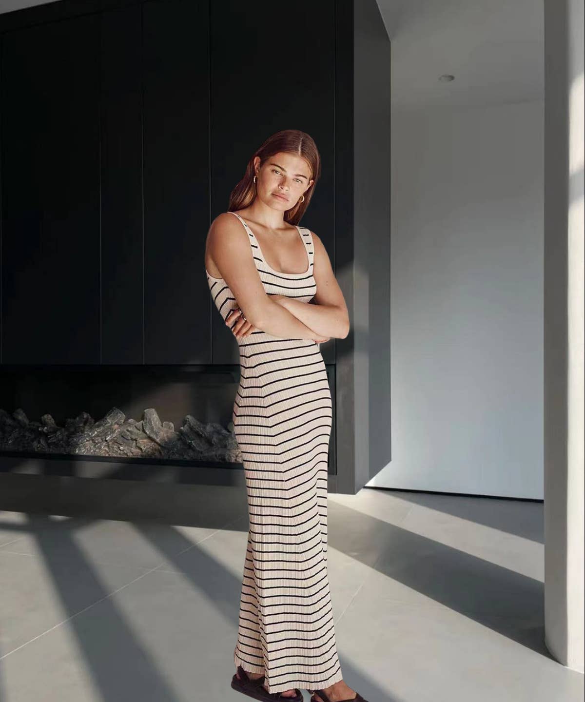 Vacation Colorblock Sexy Knit Stripe Beach Dress