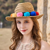 SUN PROTECTION LACE FUR BALL STRAW HAT_CWAH1348