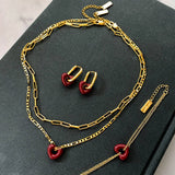 Red Enamel Heart Pendant Necklace_Cwaje06336