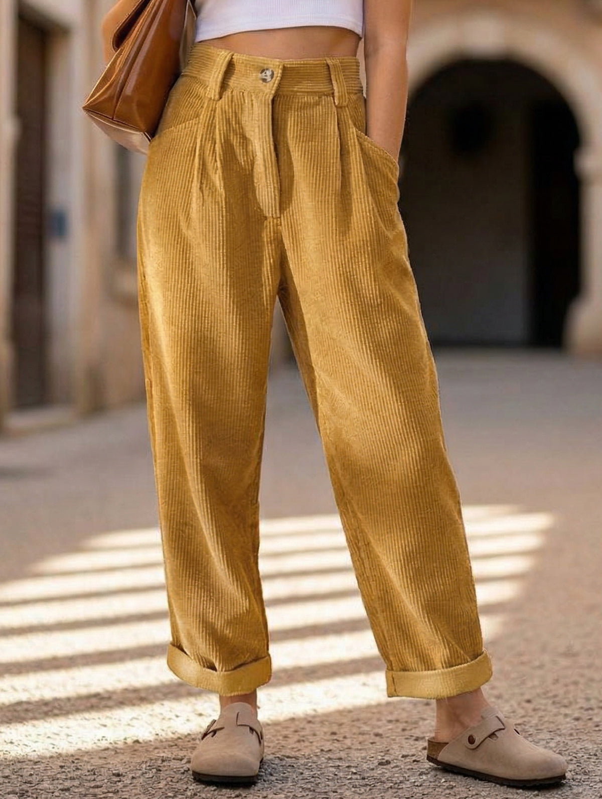 High-Waisted Corduroy Straight Leg Niners