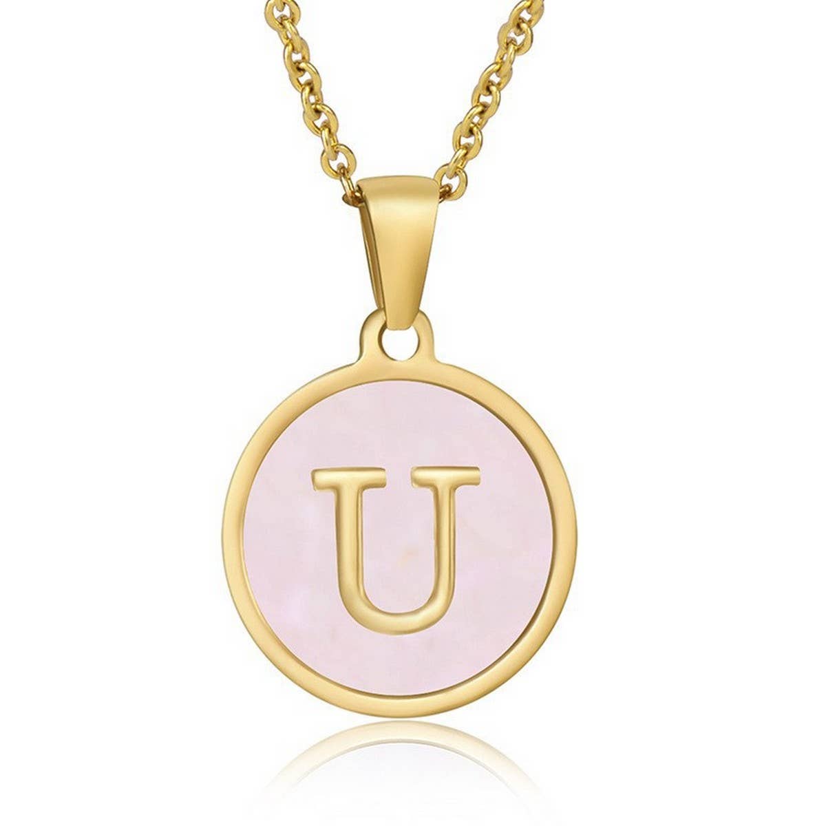 ROUND 18K GOLD STAINLESS STEEL 26LETTERS NECKLACE_CWAJE0683