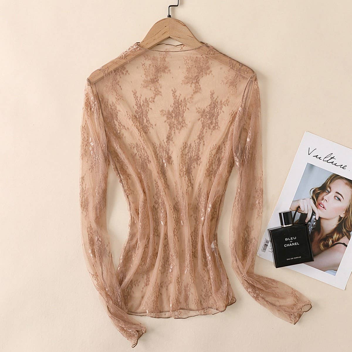 SEXY MESH BLOUSE LONG SLEEVE LACE TOP FOR WOMEN_CWTBLL3619