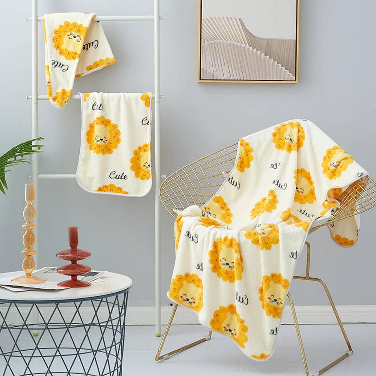 CORAL FLEECE PRINTED SHOWER CAP TOWEL BATH TOWEL_CWMM2326