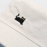 MACAROON COLORED BLACK CAT EMBROIDERED BUCKET HAT_CWAH1631