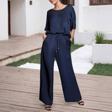 Two-Piece Loose Top Drawstring Wide-Leg Pants