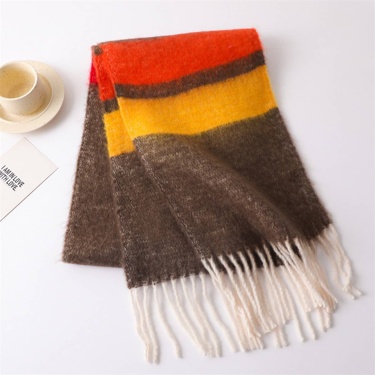 Fuzzy Mohair-Feel Rainbow Fringe Scarf_Cwasc2757