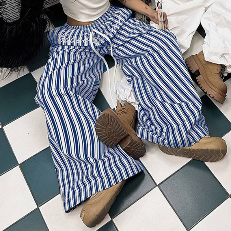 Striped Straight-Leg Wide-Leg Cargo Pants
