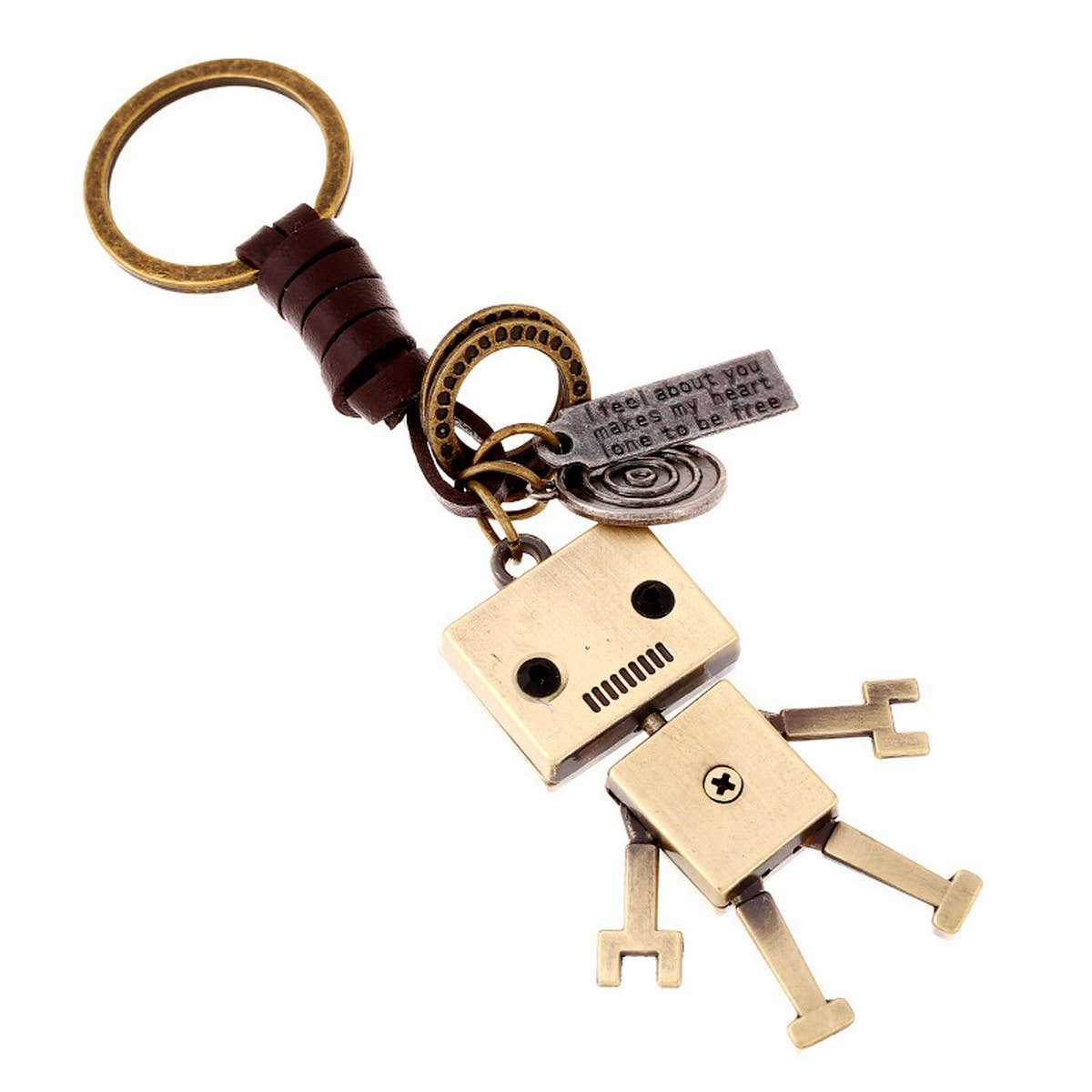 SIMPLE CARTOON CUTE ROBOT LEATHER KEYCHAIN_CWMM4699