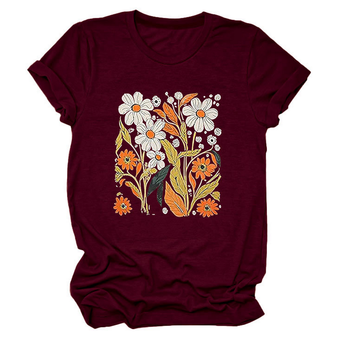 Women Summer Tee ??Flor Casual Round Neck_Cwtts1500