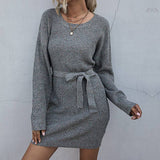 Solid-Color Laid-Back Lace-Up Knitted Dress