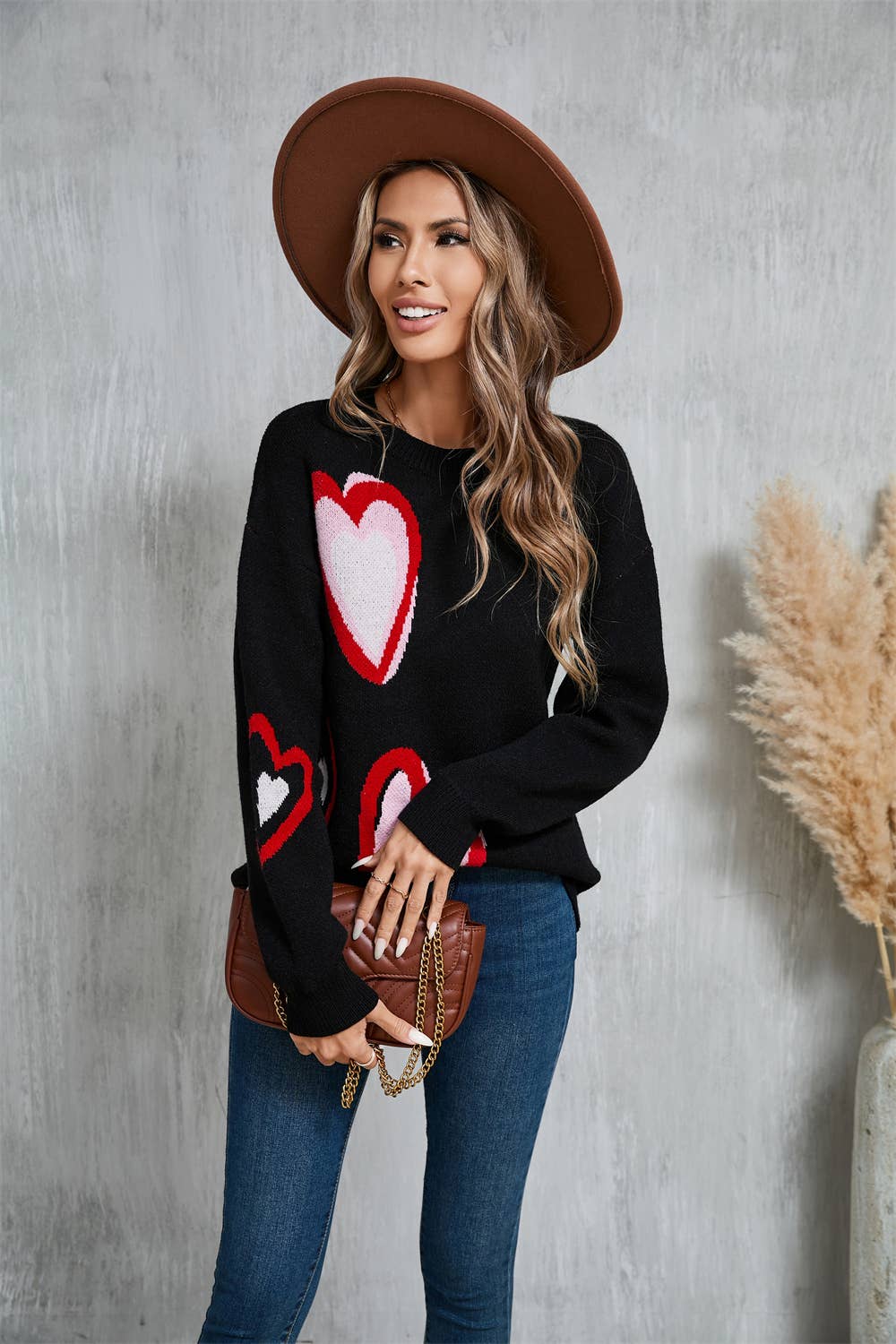 Valentines Day Heart Peach Sweater Knit
