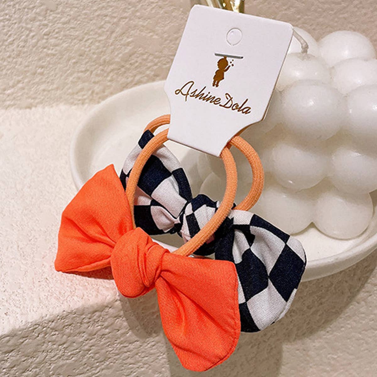 NEW CHECKERBOARD BOW HAIR ROPE_CWAHA0757