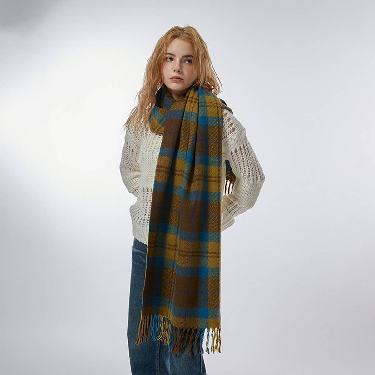 Vintage Plaid Scarf Soft Winter Wrap_Cwasc2313