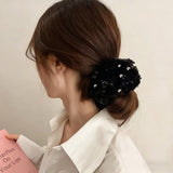 Black Sequin Hair Scrunchie Shiny Ponytail Holder_Cwaha07539