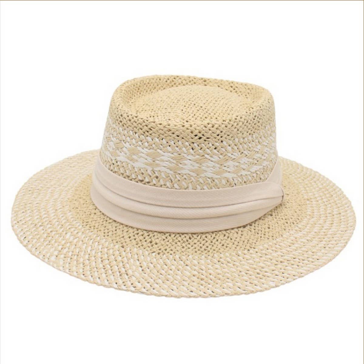 SUMMER VACATION TRAVEL SUNSHADE FLAT TOP STRAW HAT_CWAH3404