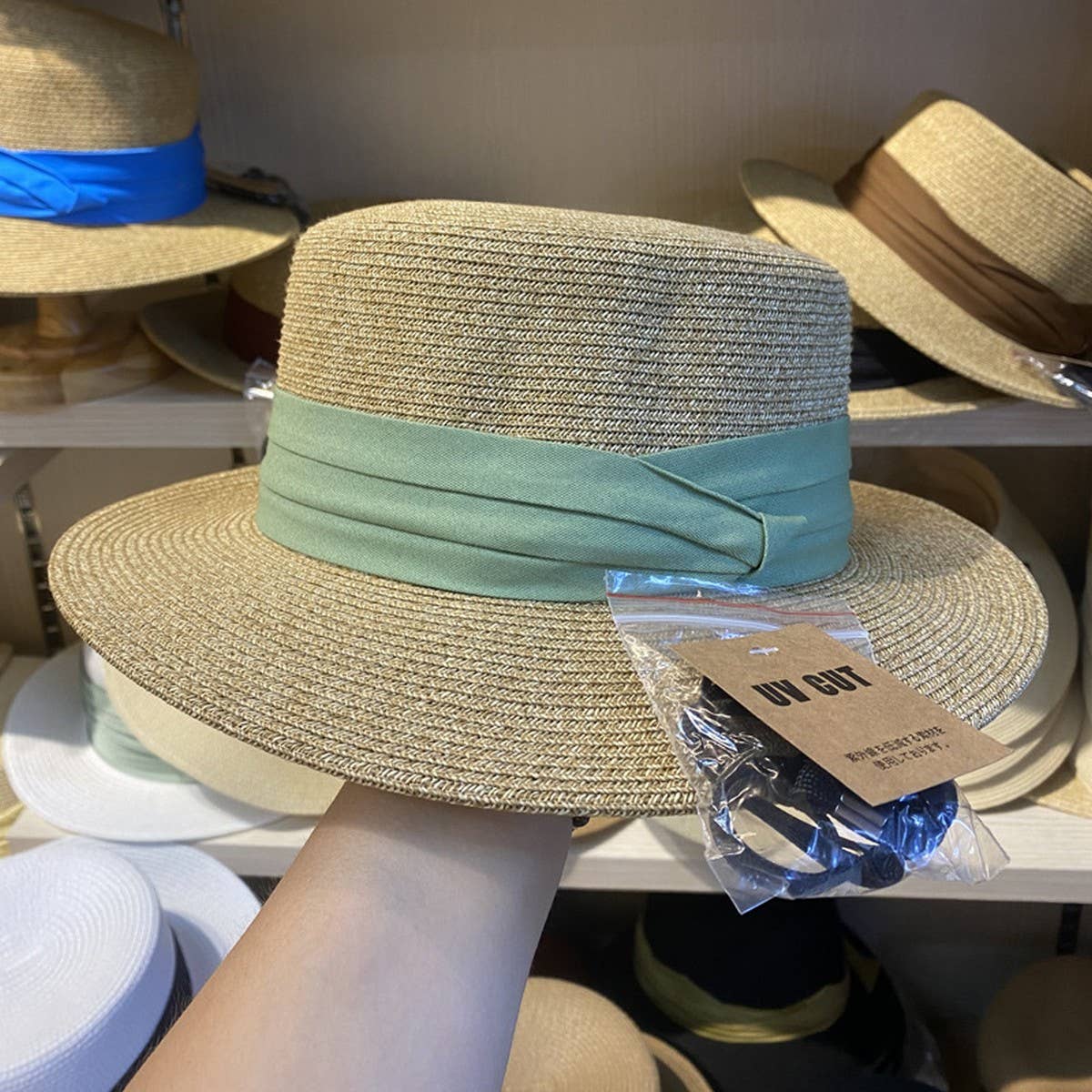 SUMMER VACATION ALL MATCH FLAT TOP STRAW HAT_CWAH3450