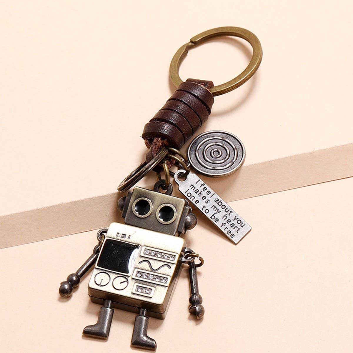 Vintage Braided Robot Cowhide Keychain_Cwmm4698