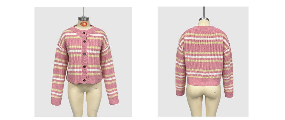 Two-Color Single-Breasted Short Knitted Cardigan