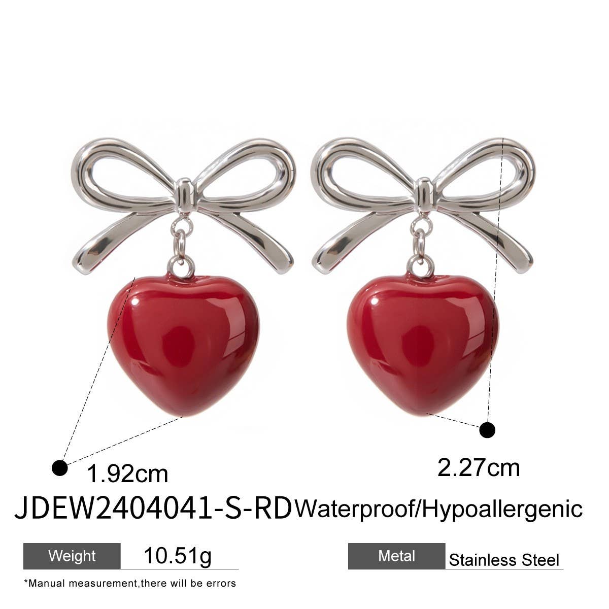 BOW WITH A HEART SHAPED OIL DROP EARRINGS_CWAJE1881