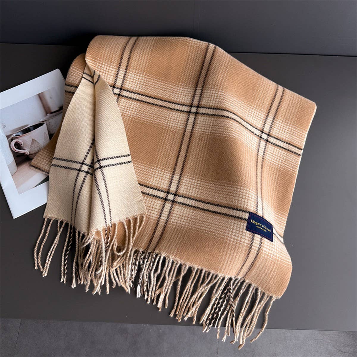 Elegant Plaid Feel Soft Winter Tassel Scarf_Cwasc03241