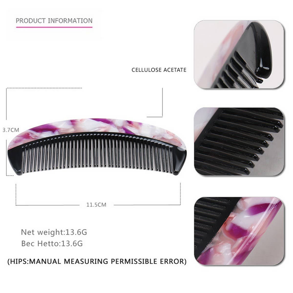NOTANGLE HORN COMB ACETATE GRADIENT TOOTH HAIRCOMB_CWAHA4194