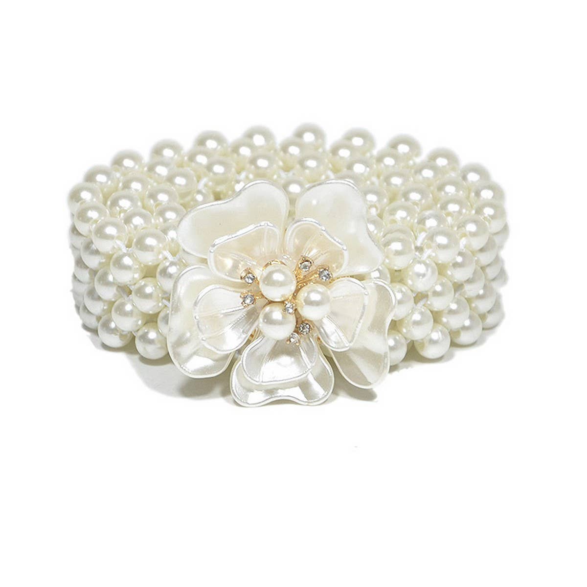 Wide Belt With Floral Rhinestones And Pearls_Cwabe0500