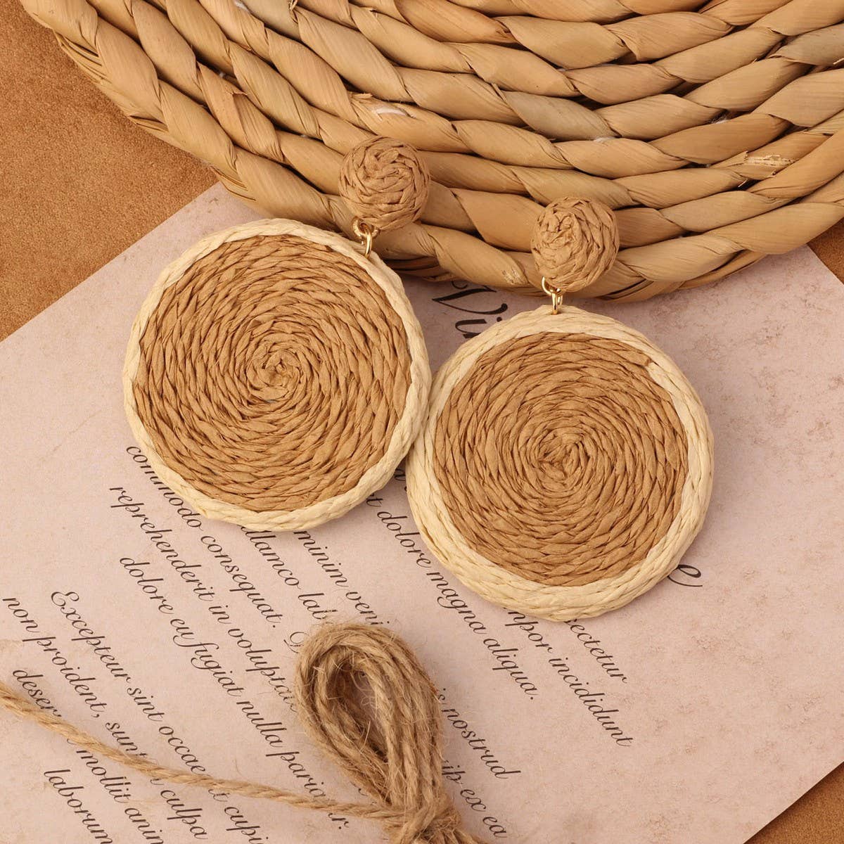 NEW VINTAGE SIMIAN GRASS VINE WOVEN EARRINGS_CWAJE4011