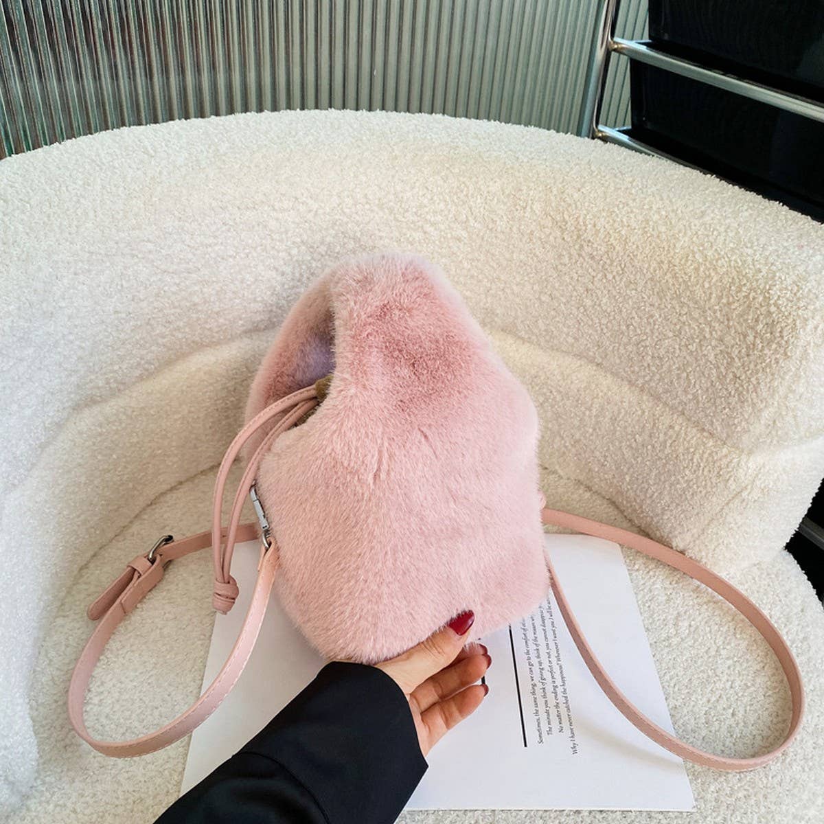 PLUSH BUCKET BAG WOMEN HANDBAG CROSSBODY TOTE_CUAB00547