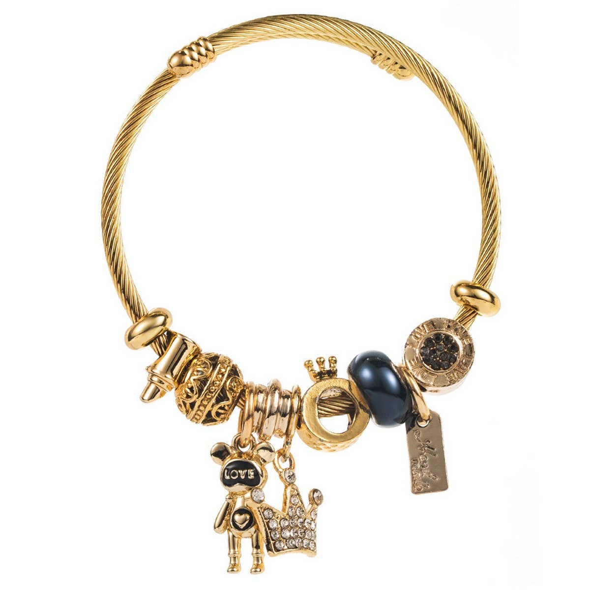 Trendy Beaded Steel Bracelet With Bear Crown_Cwmm8616