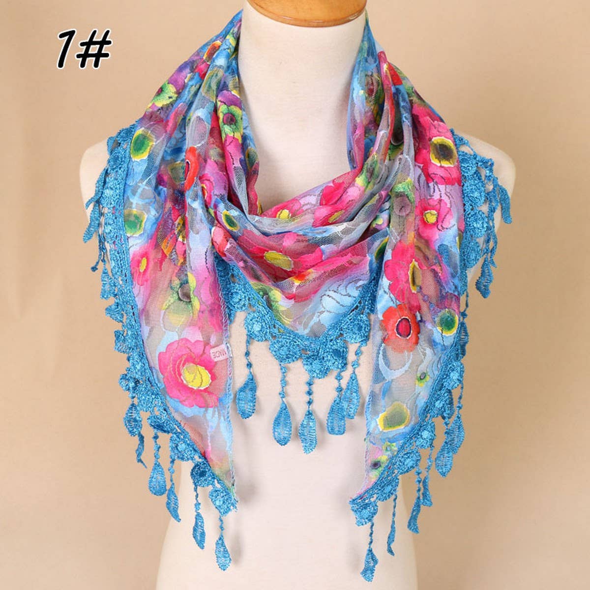 COLORFUL HOLLOW TASSEL LACE TRIANGLE SCARF VEIL_CWMM1989