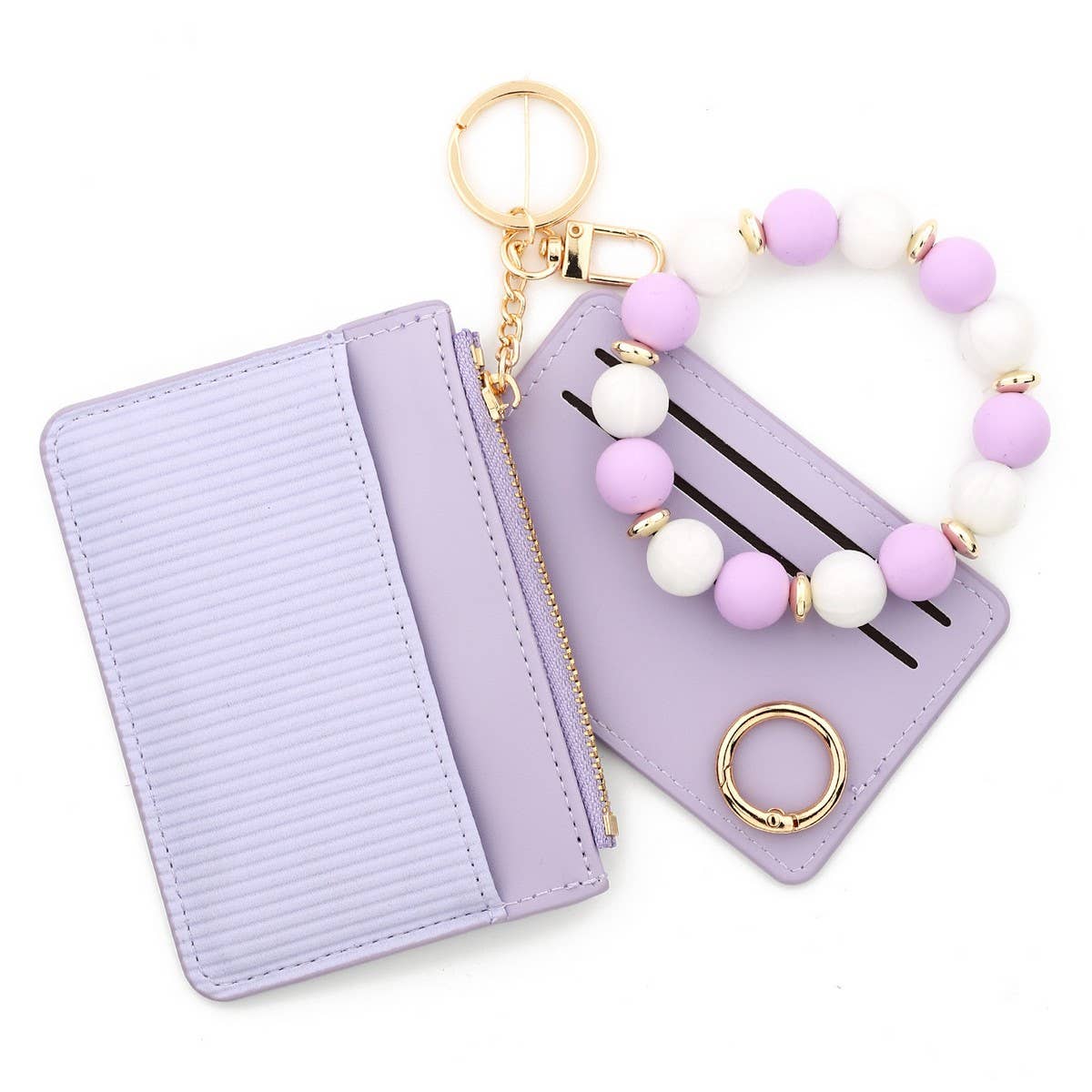 PINK CARD HOLDER WALLET WITH BEADED KEYCHAIN_CWAB4950