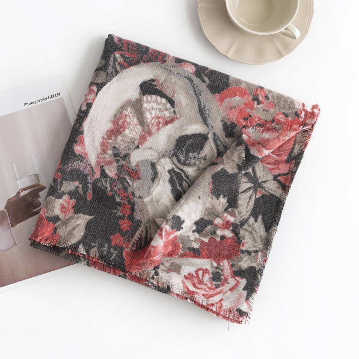 Fashionable Warm Skull Print Scarf