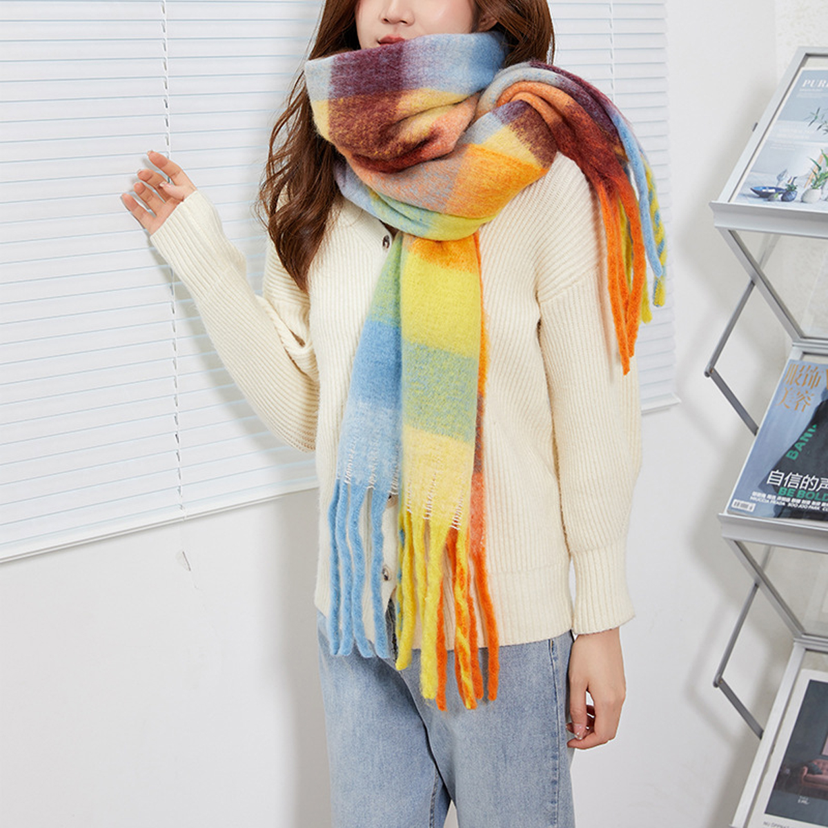 COLORBLOCK BRUSHED SHAWL INS STYLE WINTER SCARF_CWASC2696