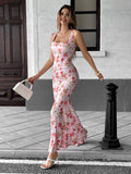 Sweet Pure Floral Design Long,Form-Hugging Dress