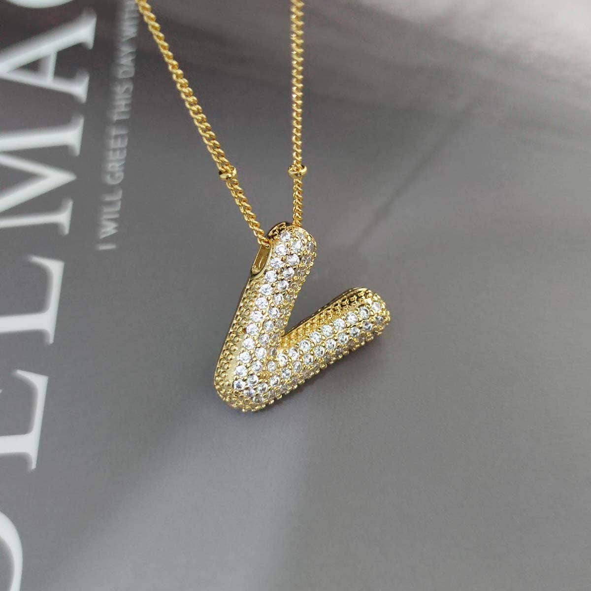 COPPER ZIRCONIA 26 LETTERS PENDANT NECKLACE_CWMM5869