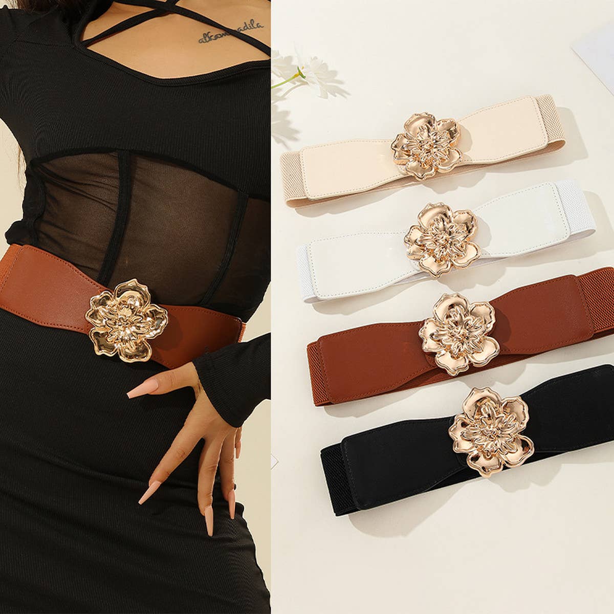 Women Three-Dimensional Flower Waist Belt_Cwabe0229