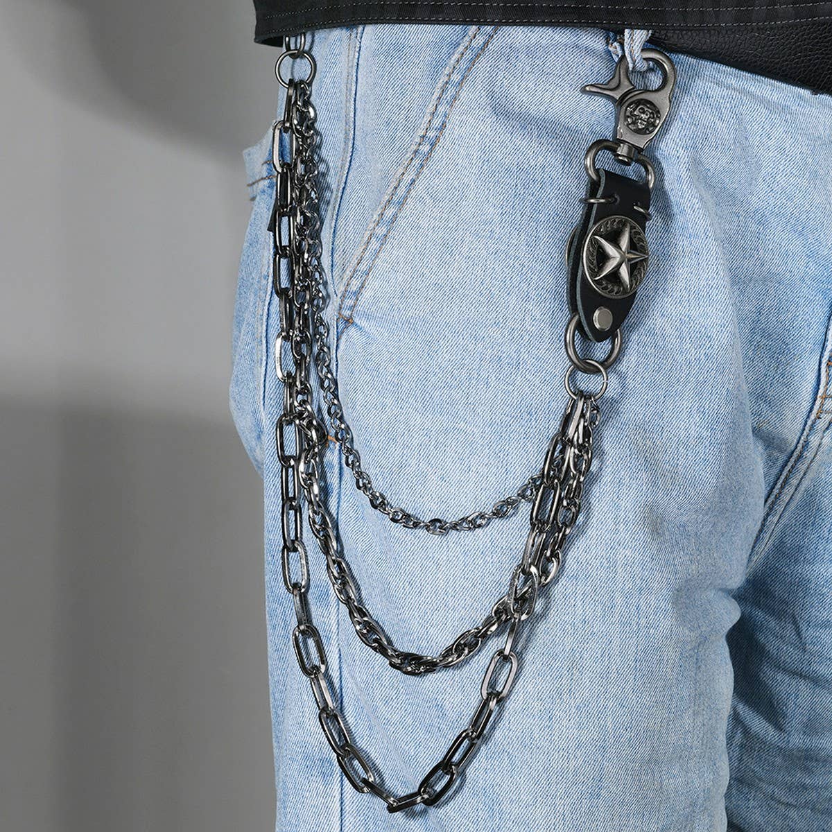 HIP HOP FIVE POINTED STAR THREE LAYER JEANS CHAIN_CWMM4869