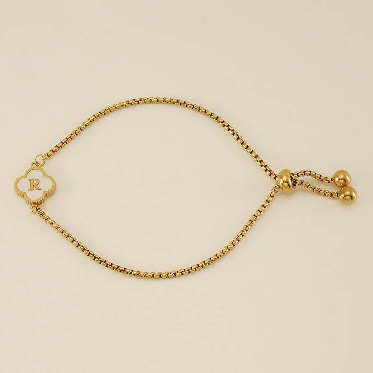 Cwaje1959_Adjustable Four Leaf Clover Letter Shell Bracelet
