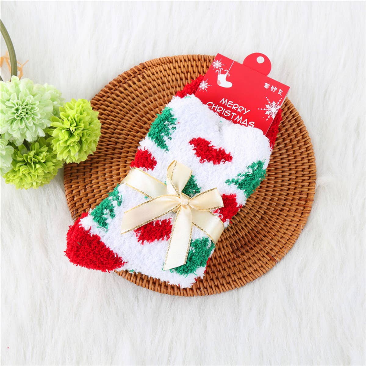 CHRISTMAS TREE THICKENED BOW CHRISTMAS SOCKS_CWMS0626