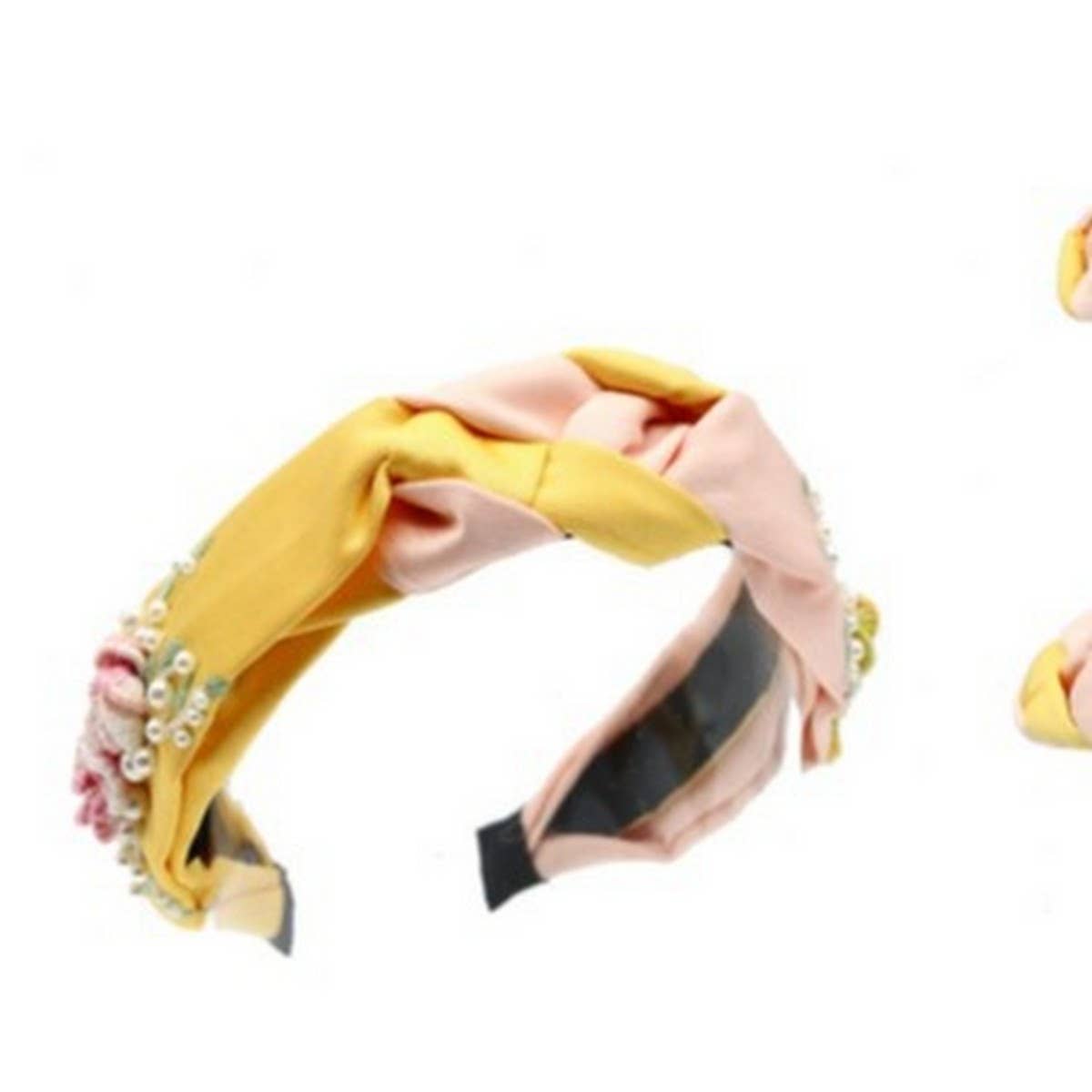 HANDCRAFTED EMBROIDERED TWO TONE ROSE HEADBAND_CWMM6114