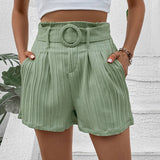 Solid Color Pleated Shorts With Belt