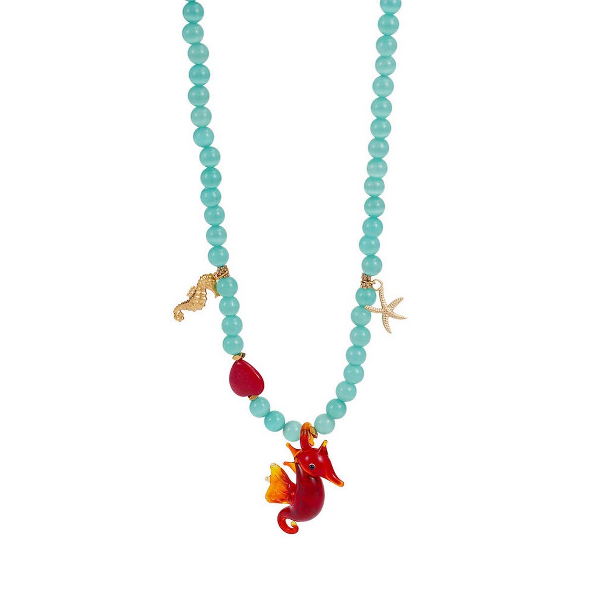 COLORFUL GEM SEAHORSE STARFISH PENDANT NECKLACE_CWMM7530